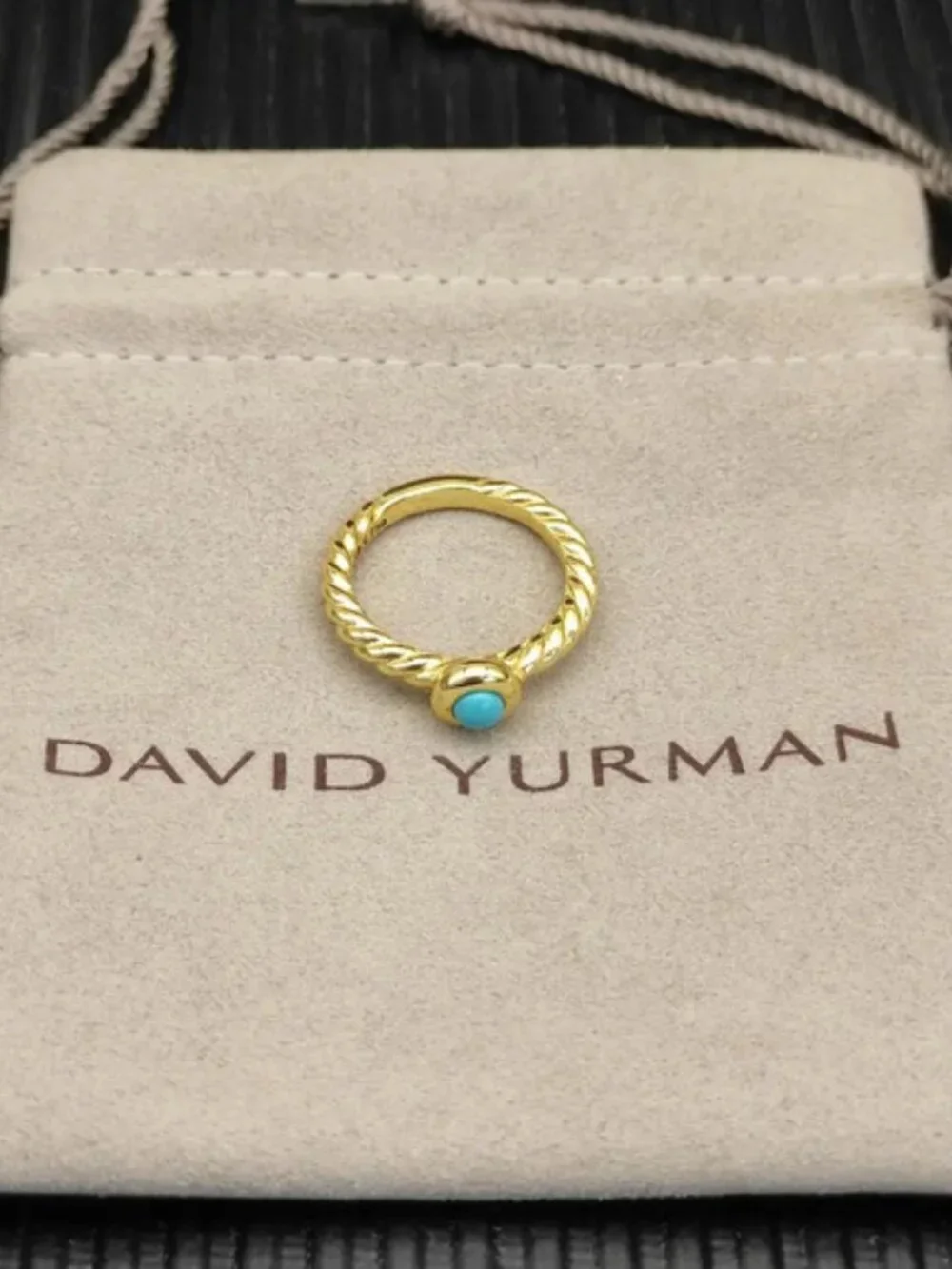 David Yurman Small Gold Cable Green Stone Ring
